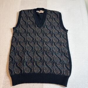Preppy Vintage Blue Paisley Sweater Vest Shelton Wool Made In Ireland Med
